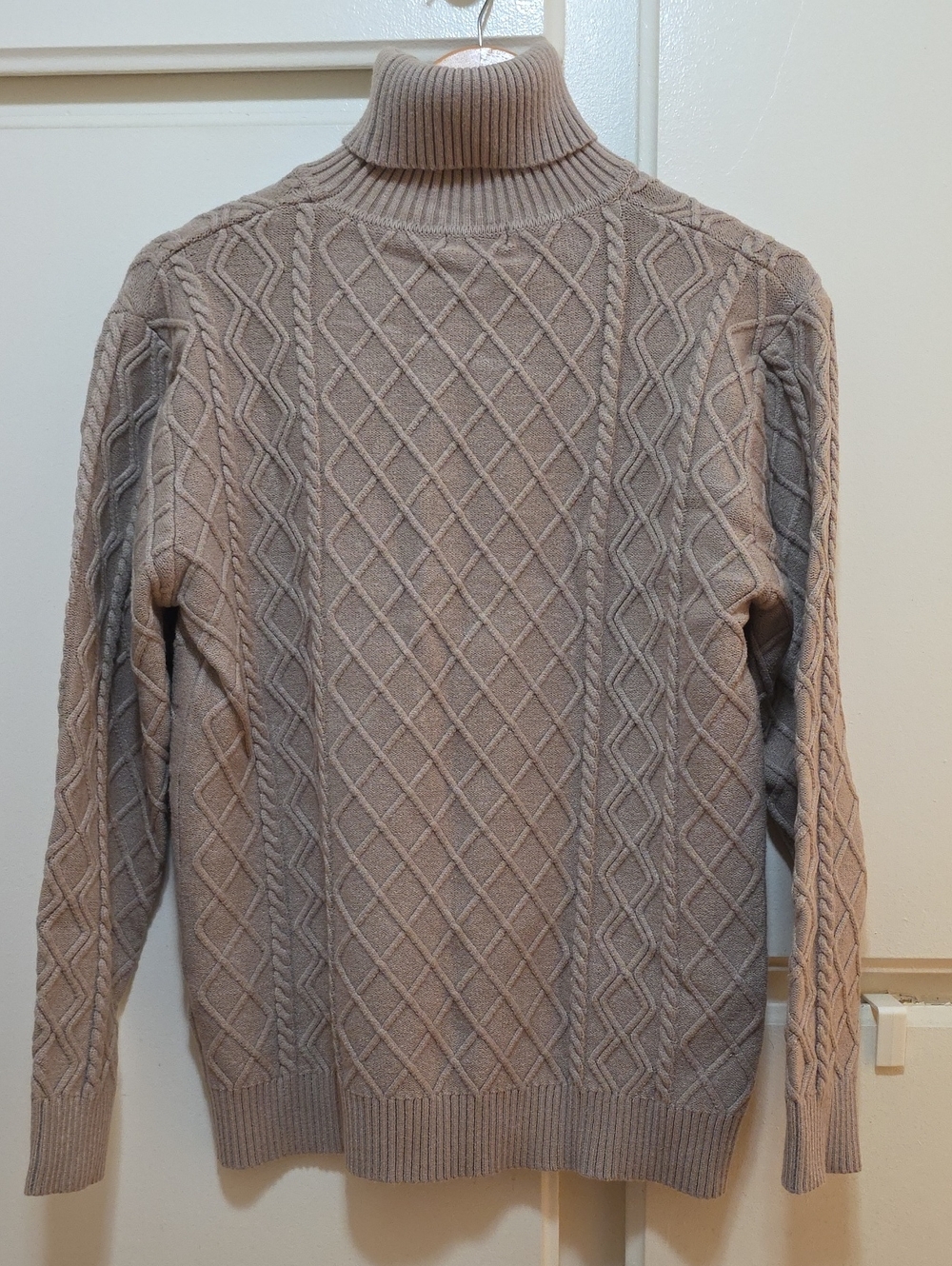 Men's Taupe Cable Turtleneck Sweater